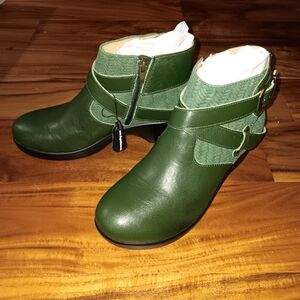 Green leather ankle boots